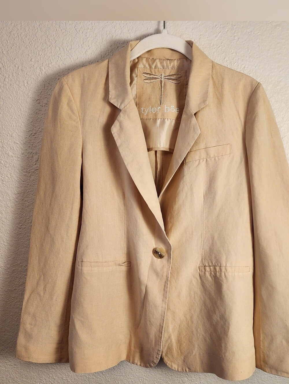 Tyler Boe Linen Buttery Cream/ Buff Single-Button Blazer Small 4-6